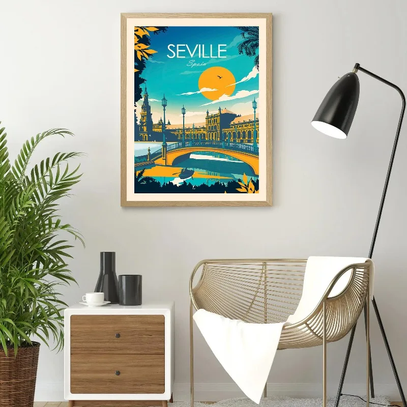 Vibrant Spain Cityscape Wall Art Print Barcelona Madrid Valencia Travel Poster Modern Minimalist Landscape Decor for Living Room