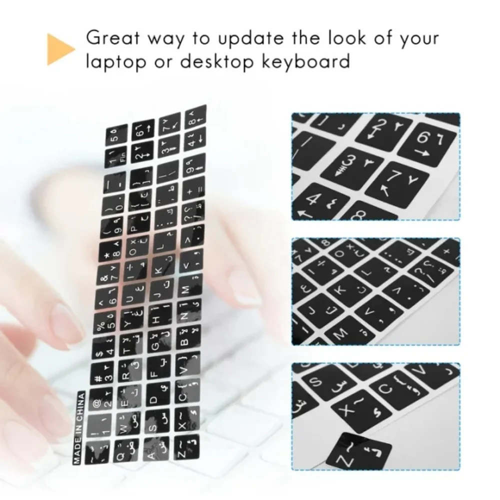 Replacement Arabic Keyboard Stickers Black Background White Lettering for Universal Computer Desktop Notebook Keyboard Cover