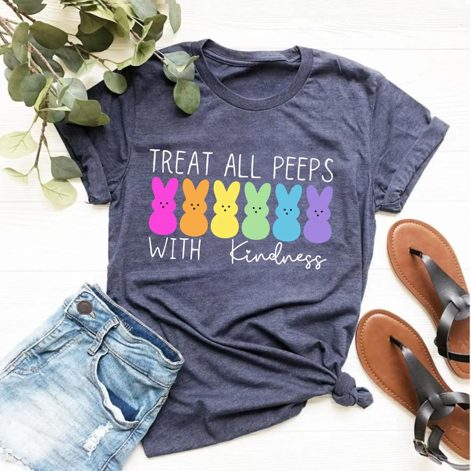 Treat All Peeps With Kindness T Shirt Teachers Easter For Teacher Day Outfit Bunny