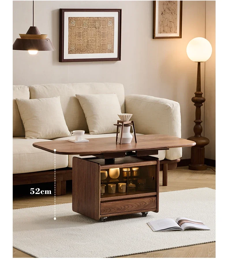 Solid wood lifting coffee table living room North American black walnut foldable mobile tea table