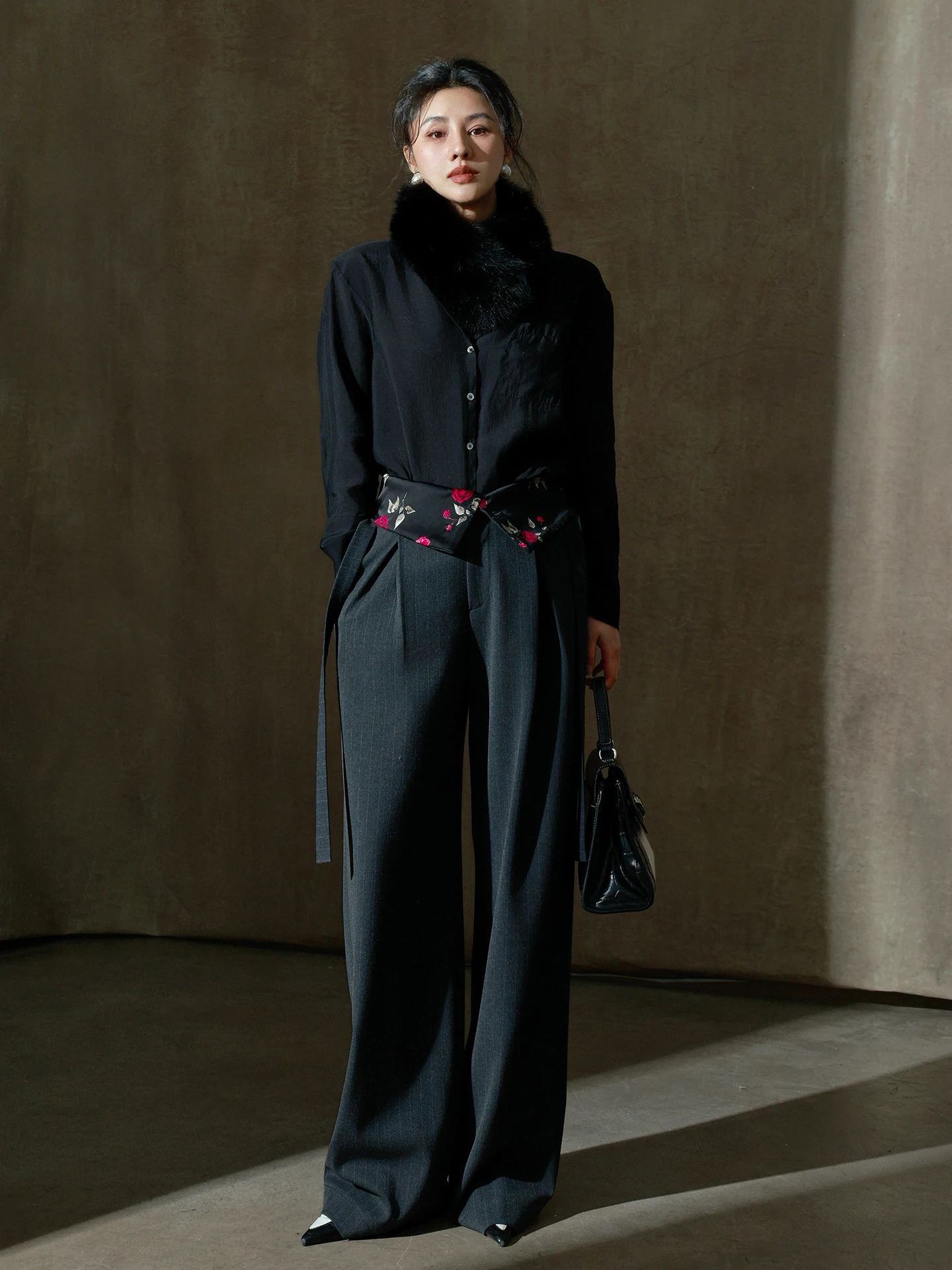 

Широкие брюки TWANG из шерсти Lenzing с принтом, прямые, с манжетами, модные, с высокой талией, для женщин, для повседневной носки