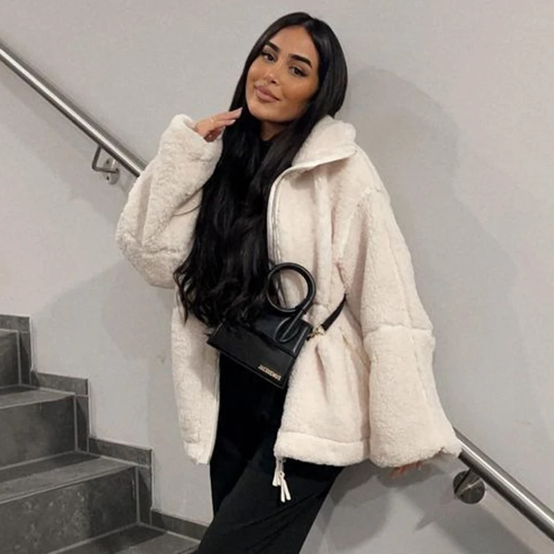 

Женская свободная куртка в кашемировом стиле, осень-зима, модное повседневное уличное пальто на молнии, индивидуальное