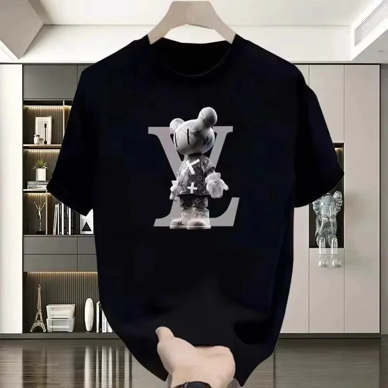 2025 صيف جديد القطن الثقيل قصيرة الأكمام تي شيرت الرجال والنساء الجولة الرقبة العصرية العلامة التجارية إلكتروني الطباعة تنوعا فضفاض Ins #2