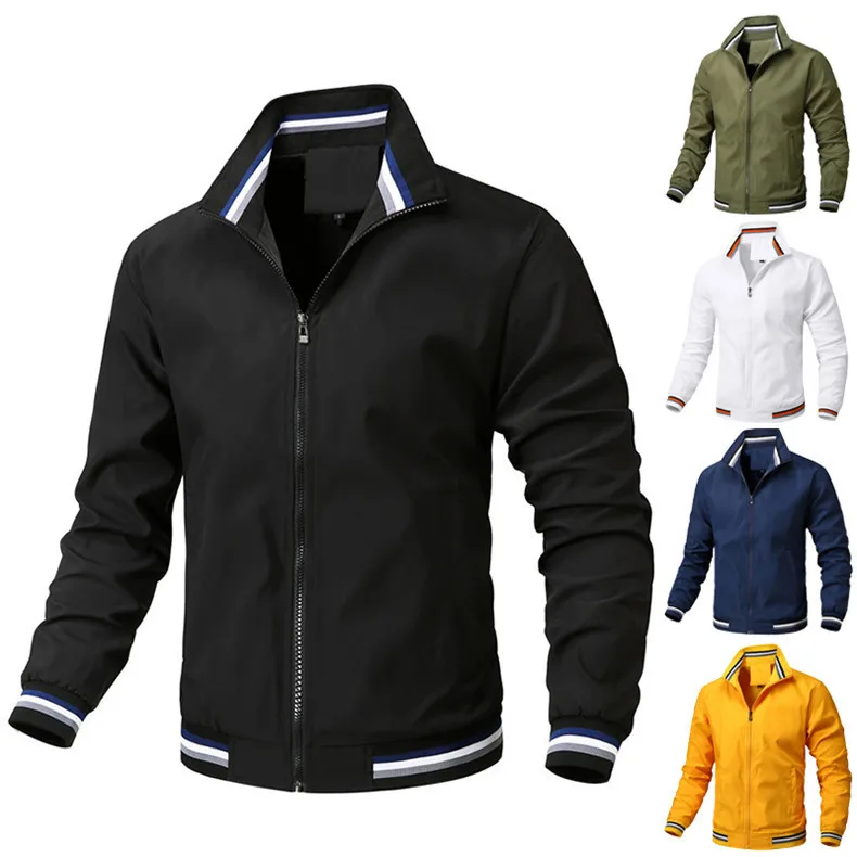 Мужская куртка весна-осень 2024, уличная спортивная куртка на молнии с воротником-стойкой, большие размеры, ветровка, куртка для мужчин