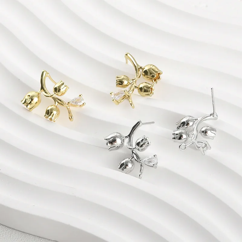 14k Real Gold Color Retention Temperament Lily of The Valley with Hanging Studs DIY Handmade Earrings Accessories Materials