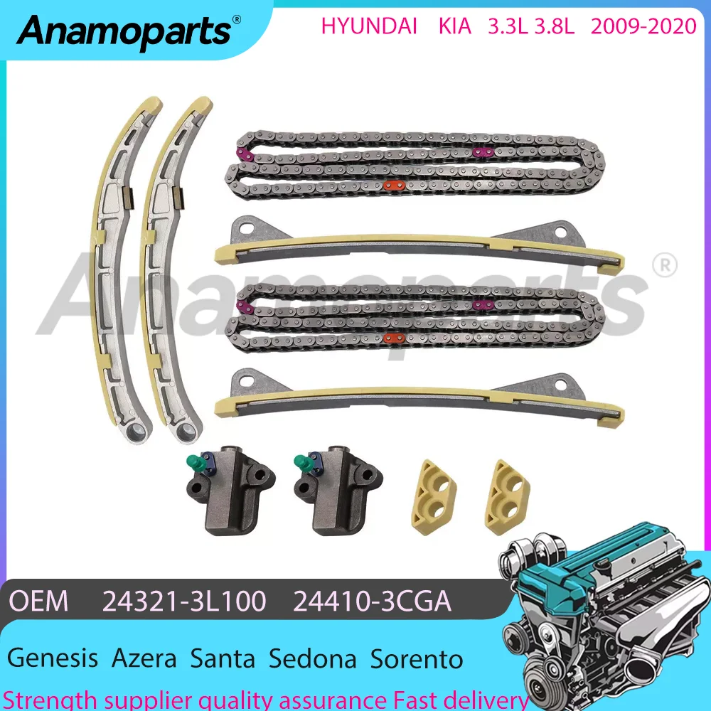 fits for 09-20 3.3 3.8 LT Hyundai Santa Fe XL Palisade Kia Stinger Telluride engine V6 GAS DOHC Timing chain kit 24321-3L100