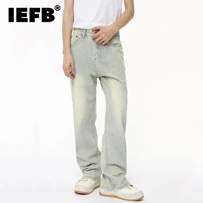 

IEFB High Street Male Jeans Loose Split Zipper Worn-out Men's Denim Pants Straight Wide Leg Menwear New Trend Summer 9C6401