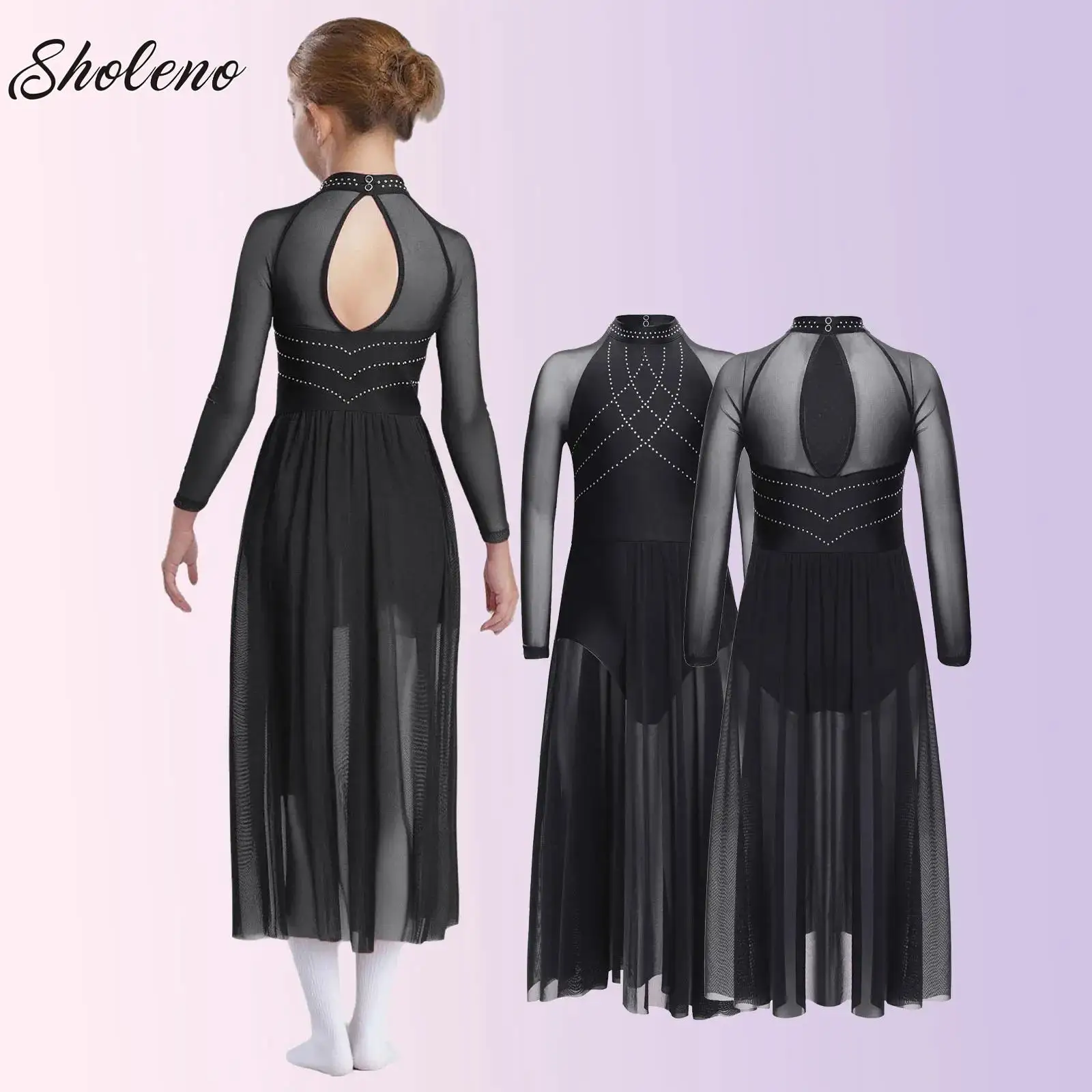 

Shiny Rhinestones Modern Lyrical Dance Dress For Girls Kids Ballet Tutu Gymnastics Jersey Figure Skating Performance Costume