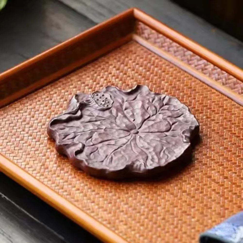 Tetera de arcilla púrpura china, soporte para tetera de arcilla roja sangre, bandeja de té, bandeja de remojo seco, soporte para tetera, bandeja de té de hoja de loto