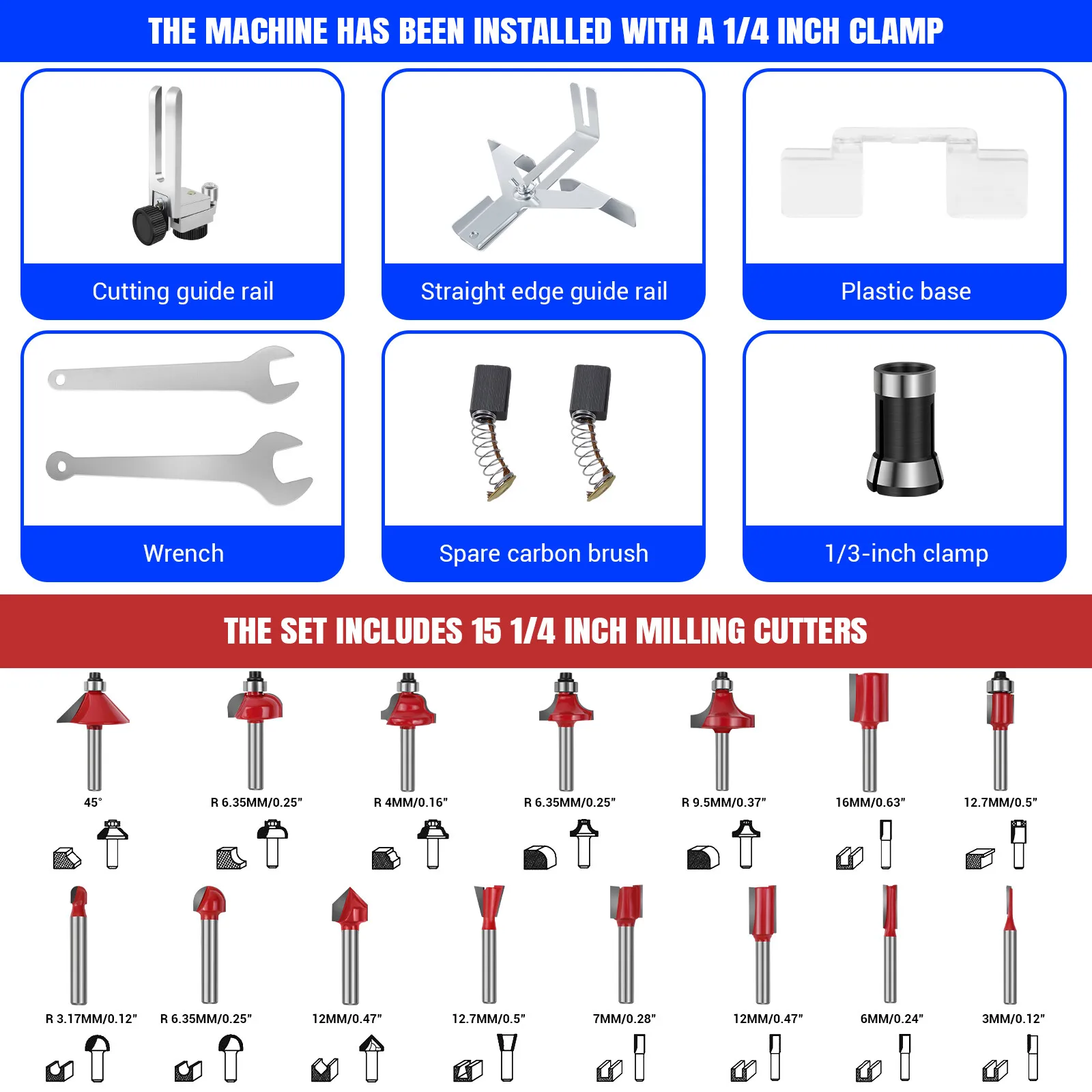 1/4 "آلة توجيه الخشب النجارة الكهربائية المتقلب الخشب نحت طحن أدوات القطع نجار أدوات كهربائية 2000 واط 6 سرعة #5