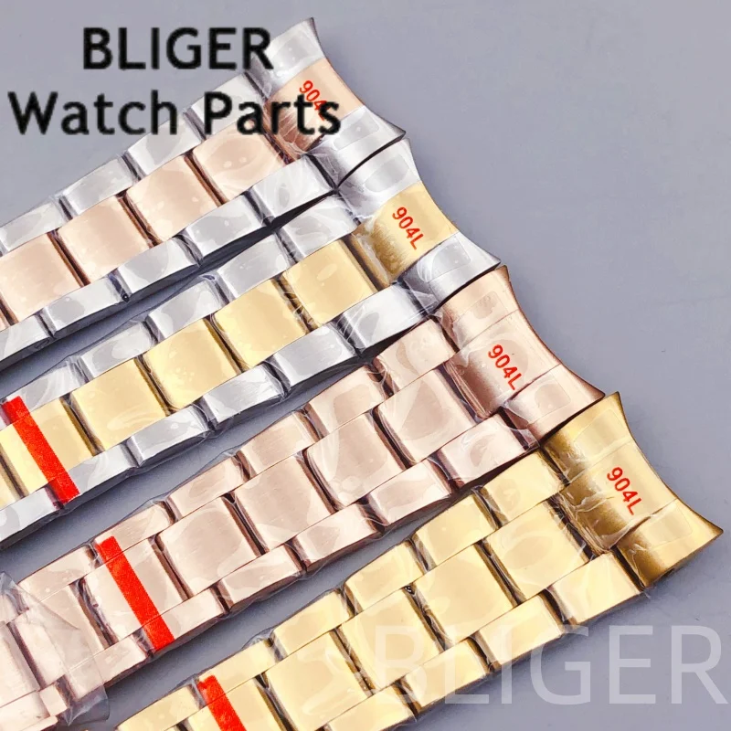BLIGER 21 мм мужской высококачественный браслет из нержавеющей стали 904L, золото, розовое золото, серебро, черный браслет для часов, подходит для корпуса часов 44 мм, ремешок Oyster