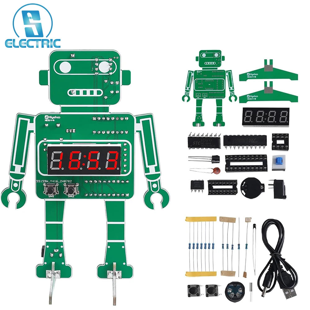 DIY Digital Clock Kit 4-Digit Robotic Alarm Clock Electronic Practice Learning Kit Temperature Clock Board for School Education