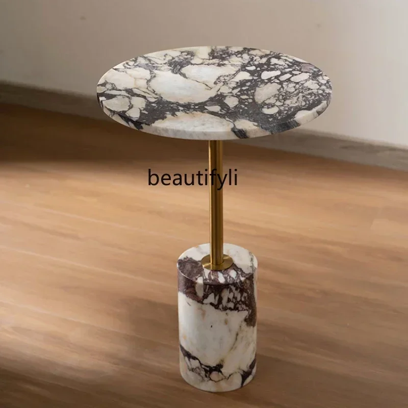 

35FG26Nordic Mild Luxury Marble Side Table Model Room Living Room Sofa Circle and Creative Corner Table
