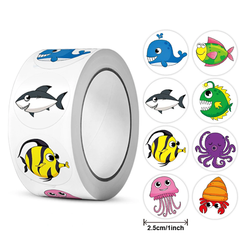 500pcs Cute Cartoon Marine Animals Sealing Stickers Kawaii Reward Decals Decoration Water Bottle Guitar Phone Sticker Wholesale