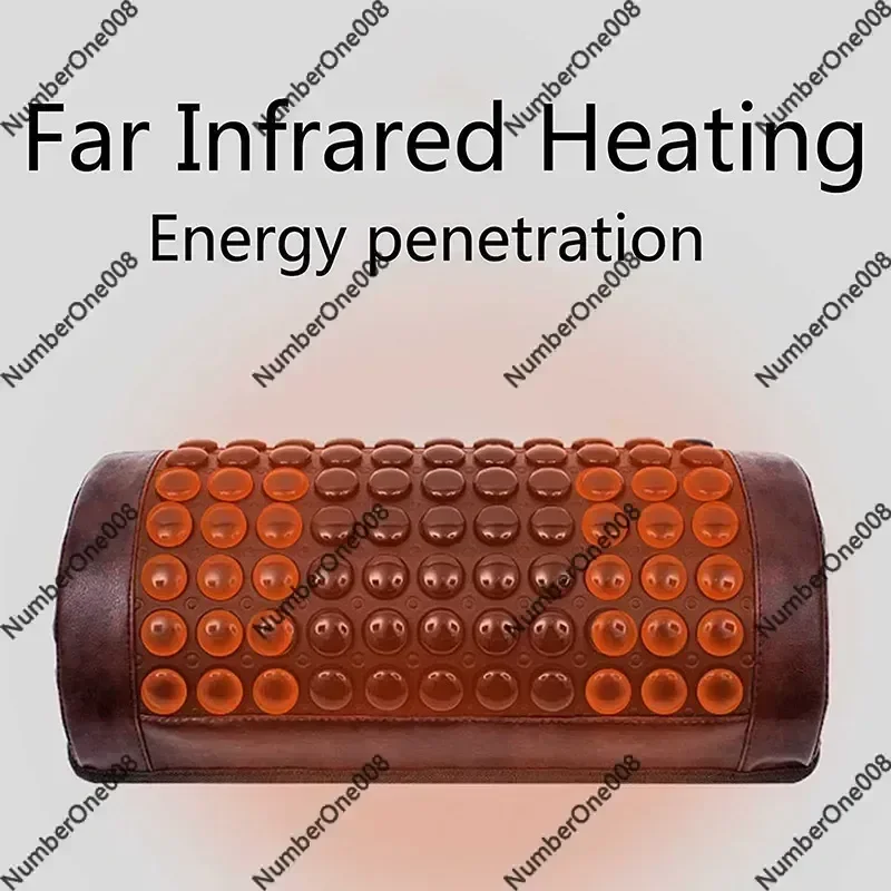 Jade Tourmaline Heating Pillow, Far Infrared Heated Massage Bolster Neck Pillow for Cervical Spine Relaxation, Home Spa