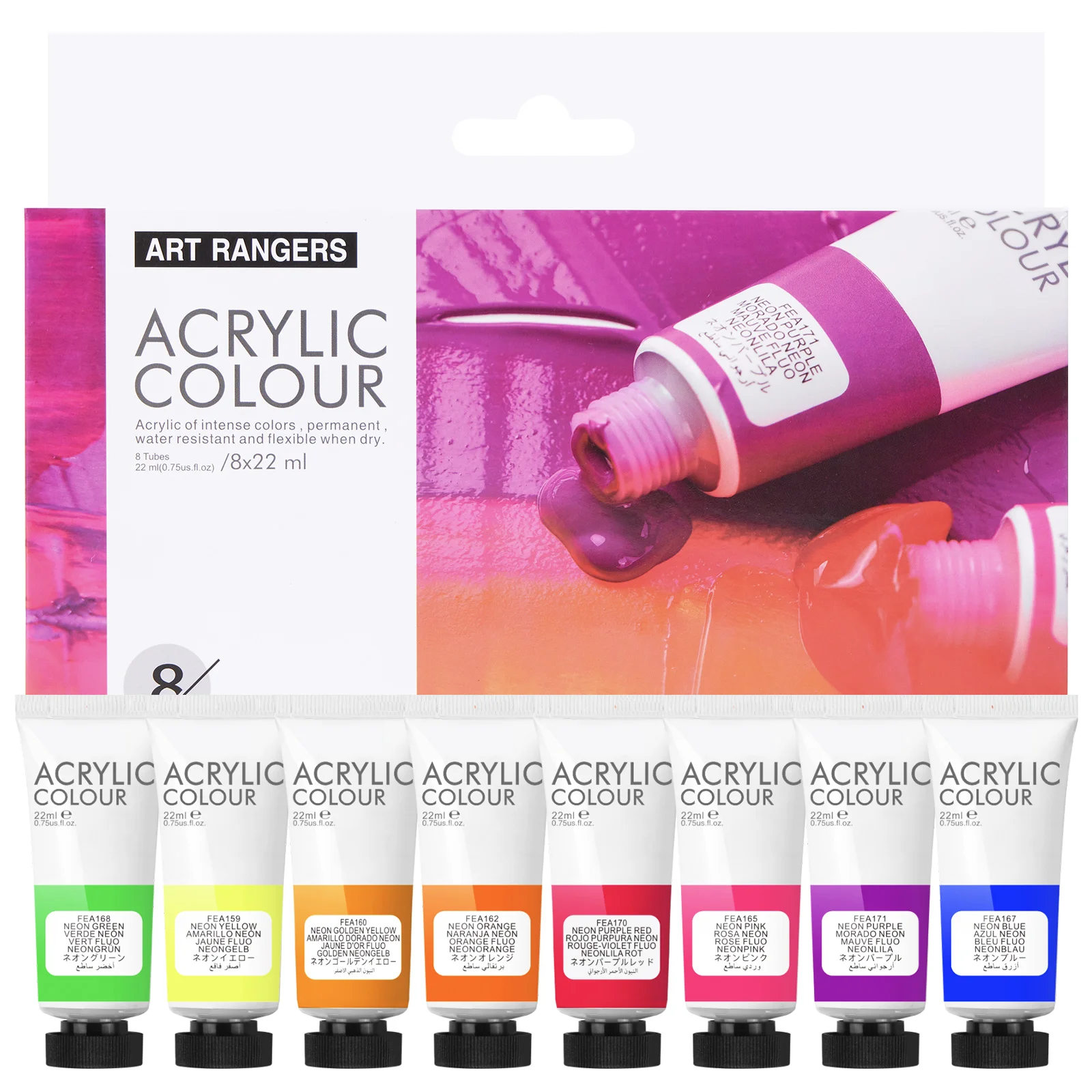 

Pual Rubens Acrylic Paint Set 8 Fluorescent Colors 22ml Tubes, Acrylic Paint Art Supplies for Adults, Artists & Beginners