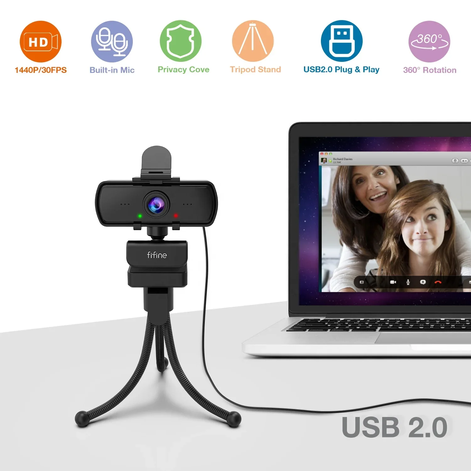 K420 HD 1440P Camera Built-in Microphone Streaming Recording USB Webcam for PC Laptop