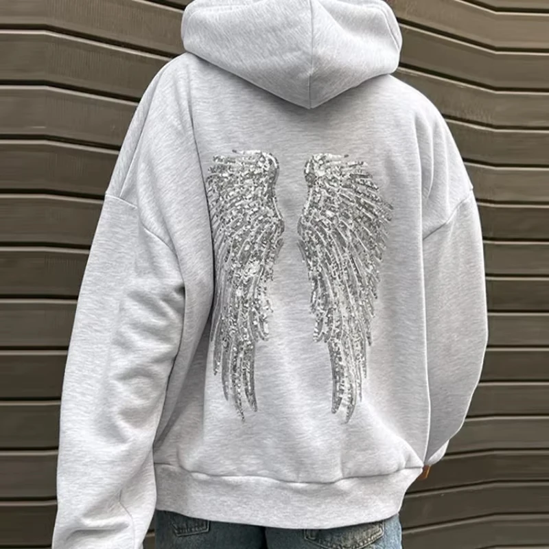 Women's Shinny Sequin Angel Wings Hooded Jacket Pant Long Sleeve Loose Casual Hooded Pullover 2026 New Lady Y2K Autumn Outwears