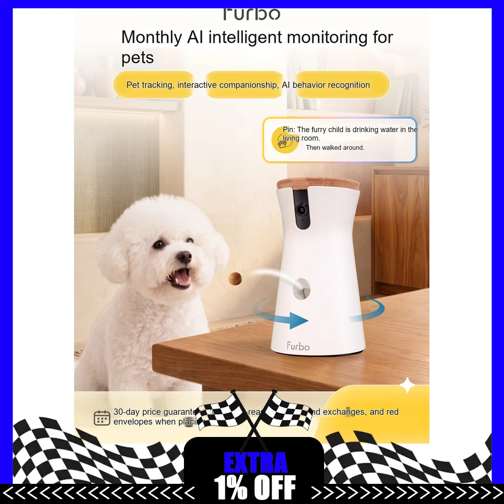 Furbo 360 Dog Camera AI Smart Pet Monitor with Treat Tossing Two-Way Audio Dog Tracking Behavior Alerts for Home Pet Care