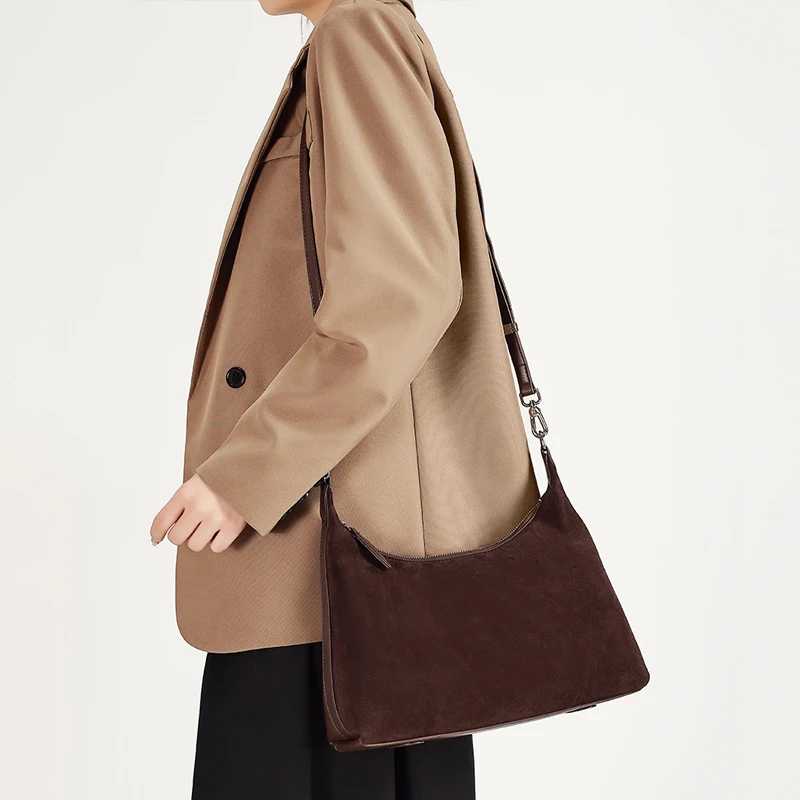 

Autumn winter women's Mini Suede cowhide leather Crossbody handbag luxury designer suede commuting Shoulder bag OL Phone Bag