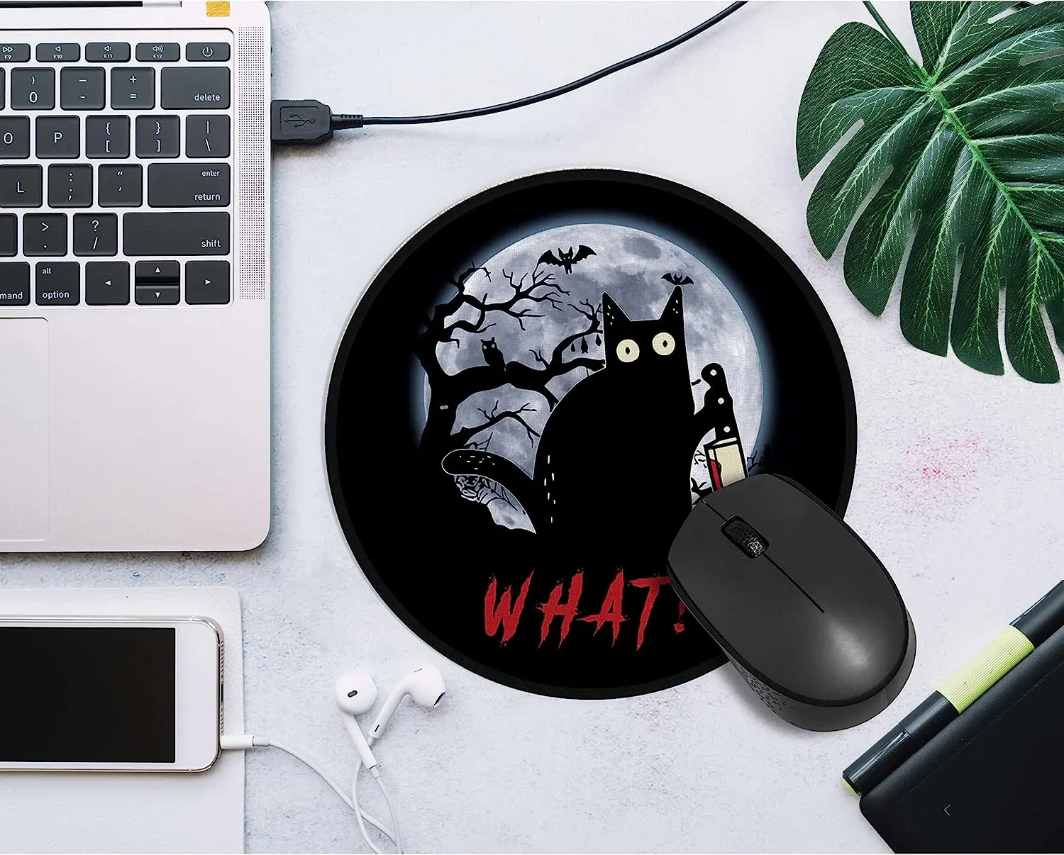 Hitam pisau pembunuhan kucing bulat bantalan Mouse game 7.9 wonder× 7.9 jumbo lucu kucing mengintip keset dasar karet antiselip untuk kantor