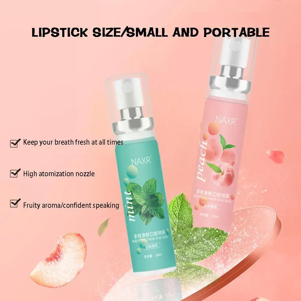 1pcs Fruity Breath Peach Mint Breath Freshener Spray Freshener Odor Mouth Care Refreshing Spray Treatment Liquid 20ml Halit R5u6