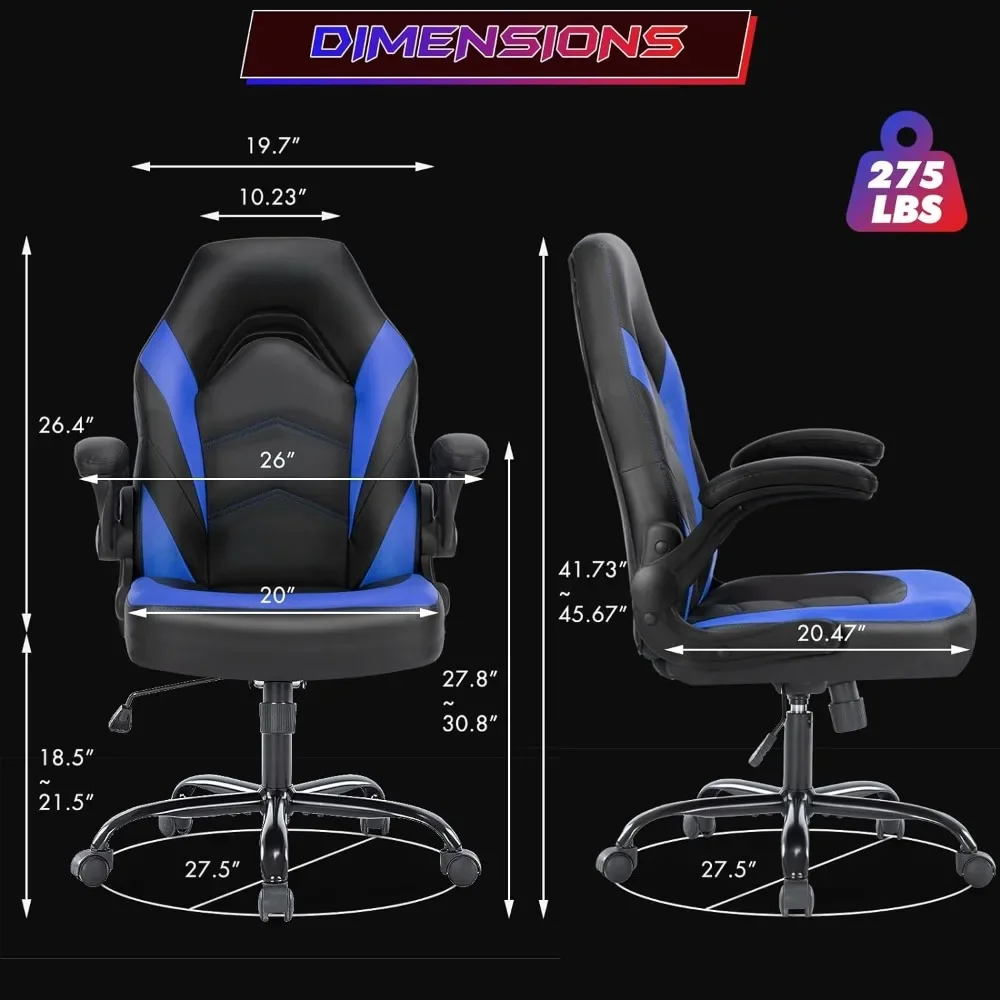 PU Leather Gaming Desk Chair, Ergonomic Office Executive, Tarefa giratória ajustável, Cadeira de corrida com braço flip-up