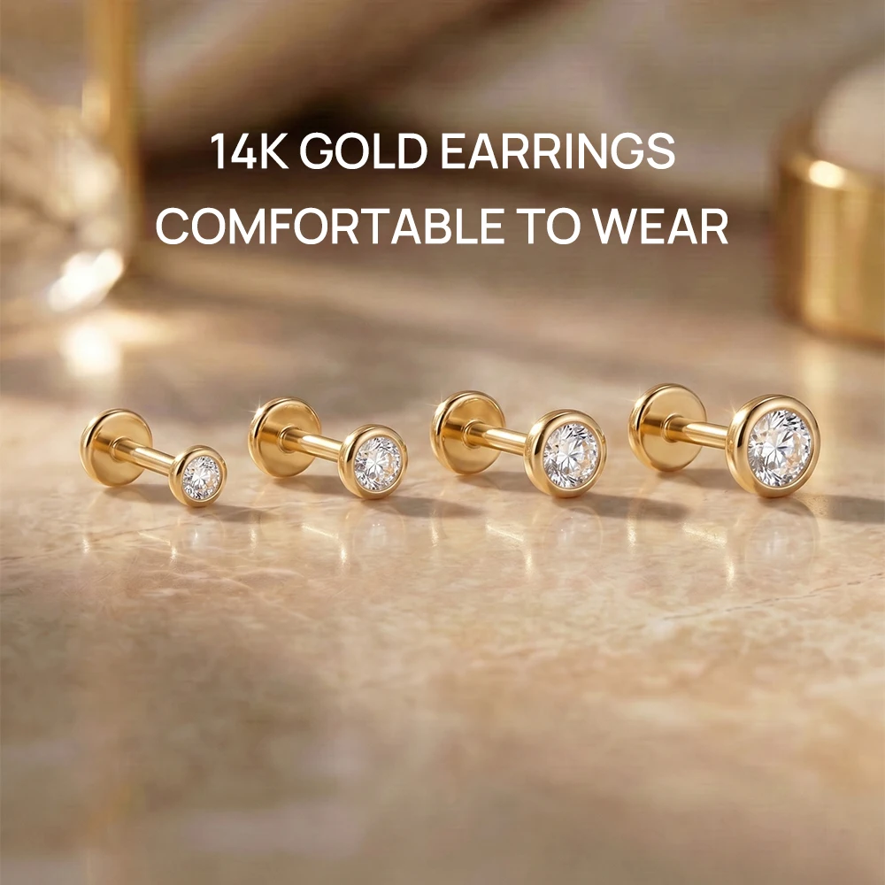AIDE Mini-Piercing-Ohrringe aus 14-karätigem massivem Gold, glänzend, Herz-/rund-/sternförmig, für Damen, in verschiedenen Größen, klassischer Hochzeits- und Brautschmuck, luxuriöser Schmuck – Detail 32