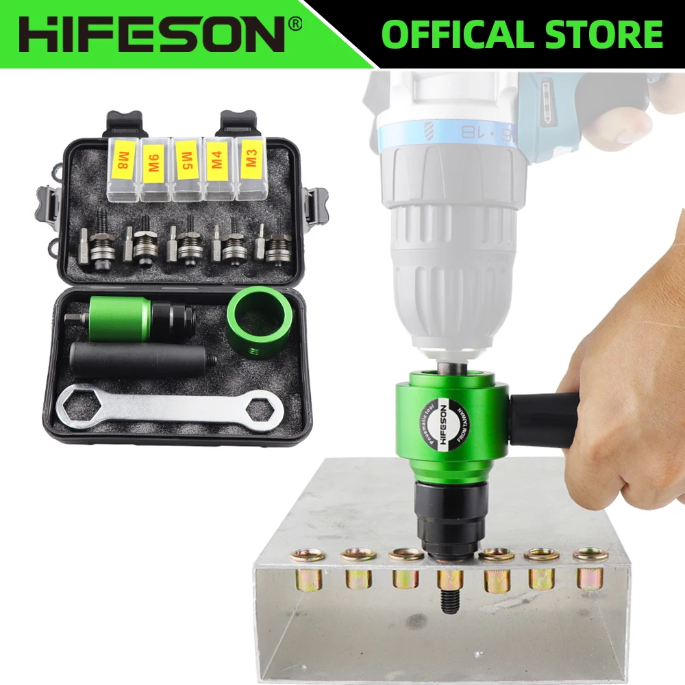 HIFESON M3 M4 M5 M6 M8 Elektrische Niet Werkzeug Aapter Manuelle Rivter Handheld Niet Pistole Connector Kit Hand Bohrer Für flache Muttern