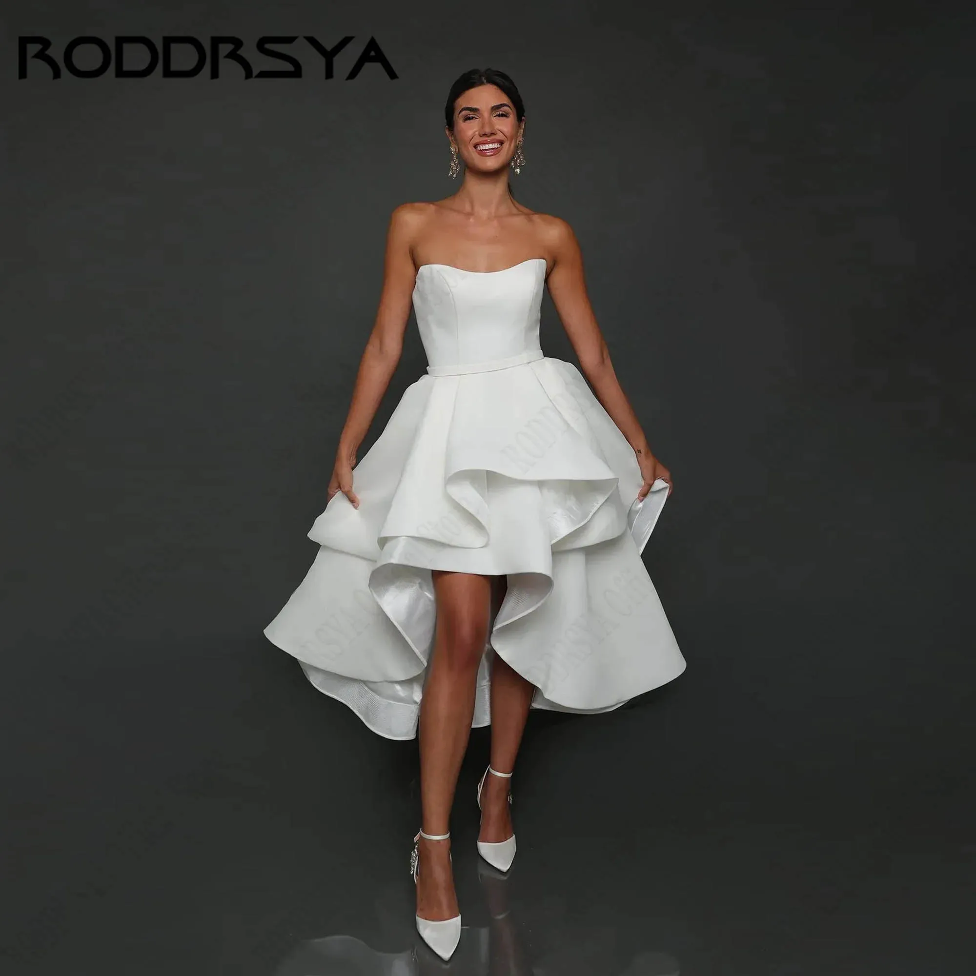 RODDRSYA Strapless Civil Wedding Dress A-line Tiered Ruffle Skirt Bridal Party Gowns Backless White vestidos de novia Customized