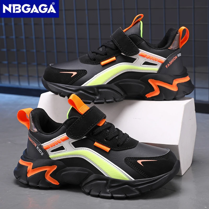 New Sport Sneaker Kids Boys Casual Shoes for 5-16Years Old Children Leather Non-Slip Fashion Tenis Shoes Soft Soled Black Shoe