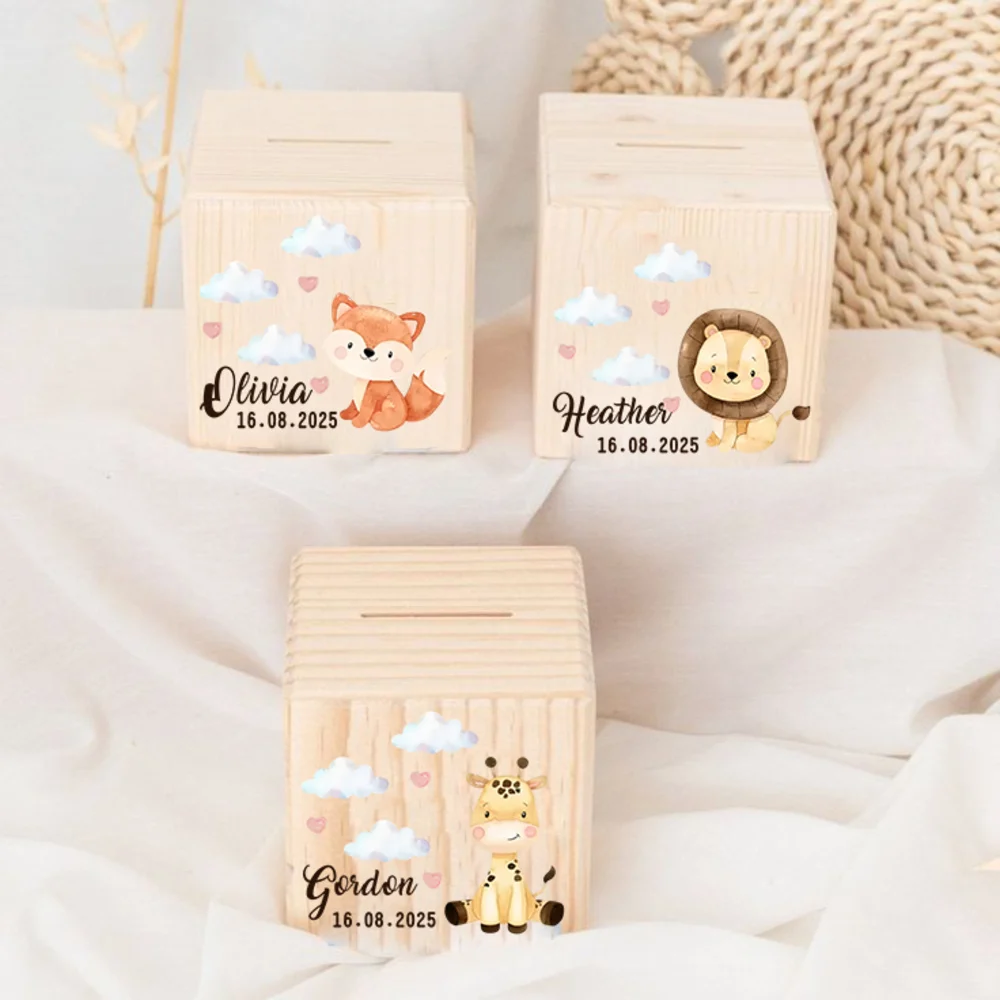 Personalized Animal Piggy Bank,Custom Name Baby Money Box,Children Wooden Money Box,Birthday Gifts for Kids,Baptism Gift
