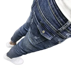 Pantalones vaqueros con lavado de pies azules para hombre, Pantalón pitillo coreano con personalidad, novedad de primavera y verano, venta al por mayor, 2022