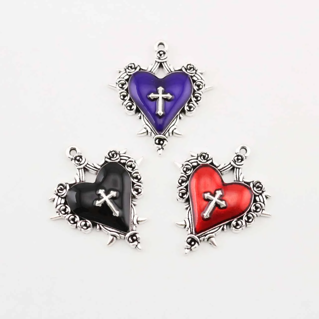 

10PCS 30*35MM Gothic-style Pendant Metal Jewelry Accessory Dark Thorns Heart Halloween Sweet Cry Accessory Necklace Pendant