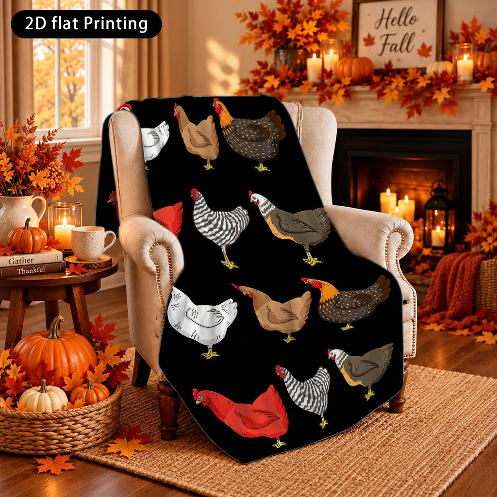 Funny Chicken Cluck Pattern Throw Blanket for Fall Autumn Harvest Decor Cozy Couch Throw