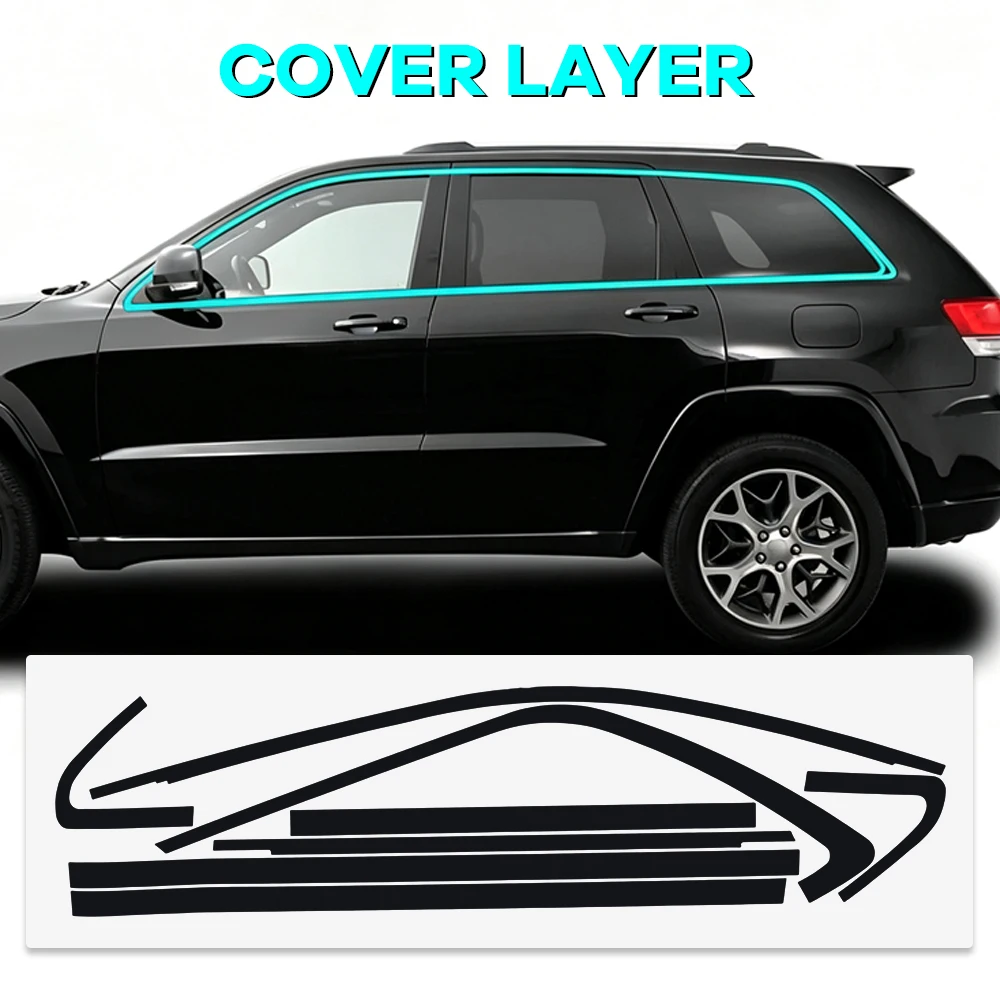For Jeep Grand Cherokee 2014-2021 Side Window Chrome Delete Precut Vinyl Trim Overlay, Gloss Black Blackout Appearance