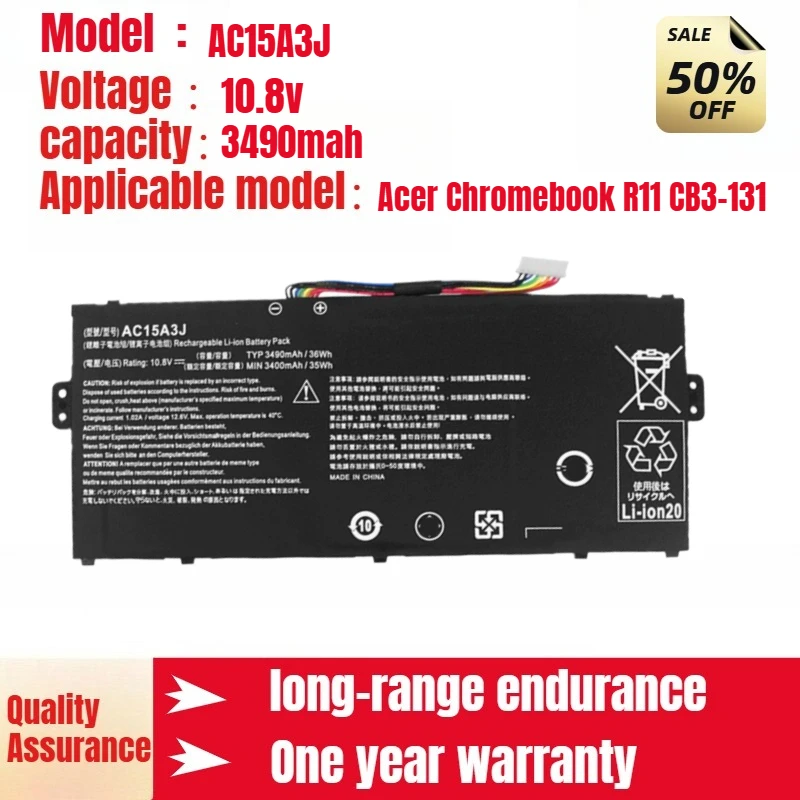

Аккумулятор для ноутбука Acer Chromebook R11 CB3-131 AC15A3J AC15A8J 10,8 В 3490 мАч