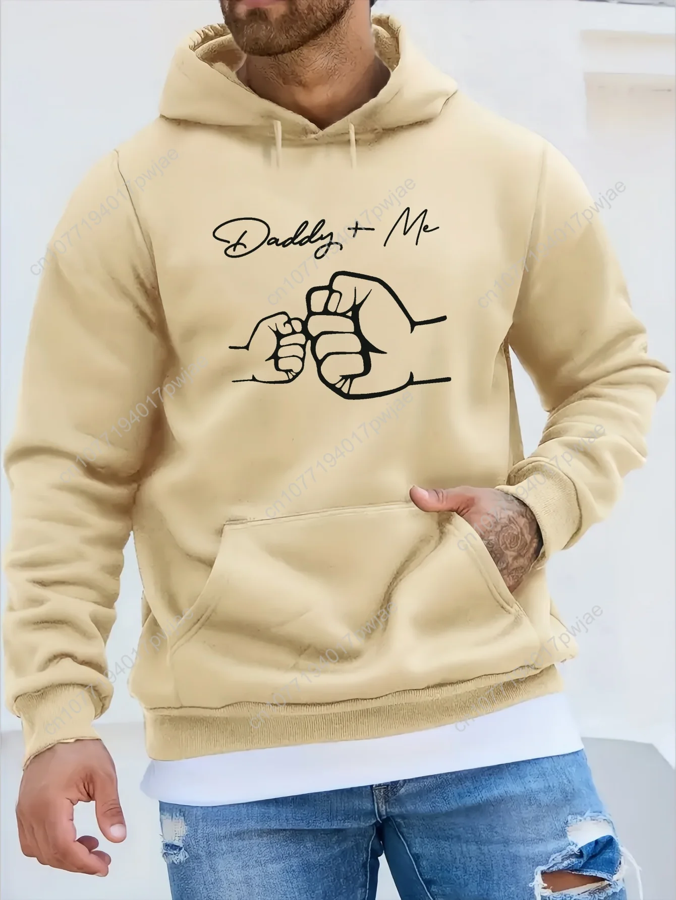 Sudadera con capucha con bolsillo de canguro con estampado de puños, sudadera informal de manga larga, ropa de hombre, para Otoño Invierno