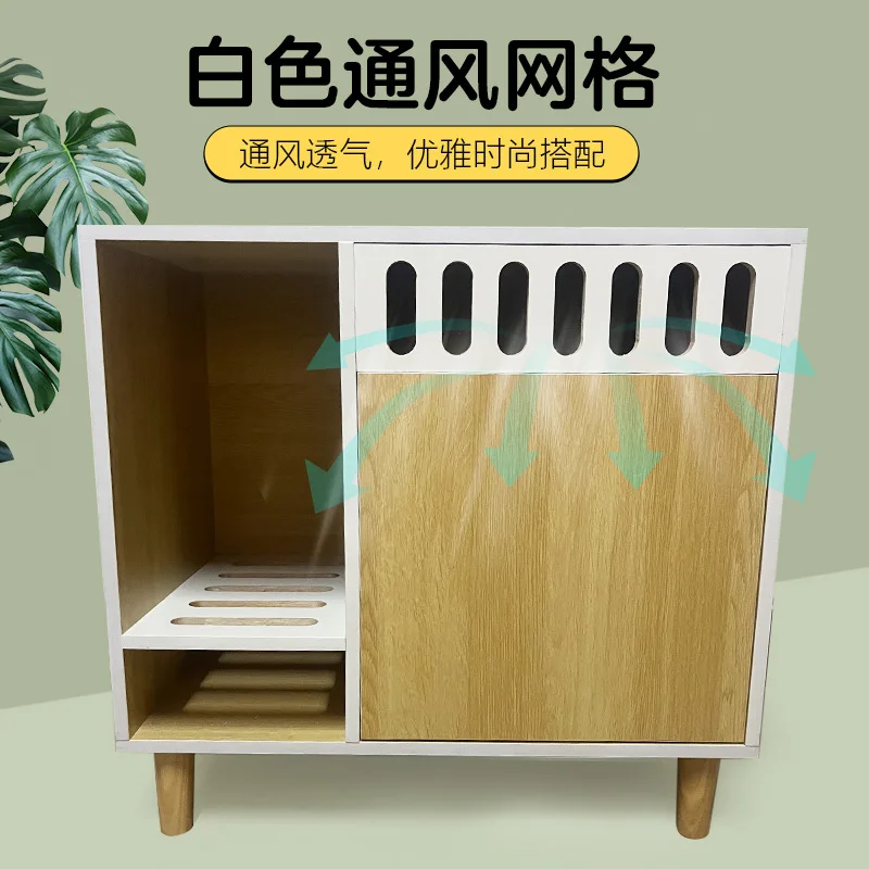 Cat toilet,  bed, semi-enclosedlitter and waste tray, indoor large solid wood sand leak prevention cat bed cabinet