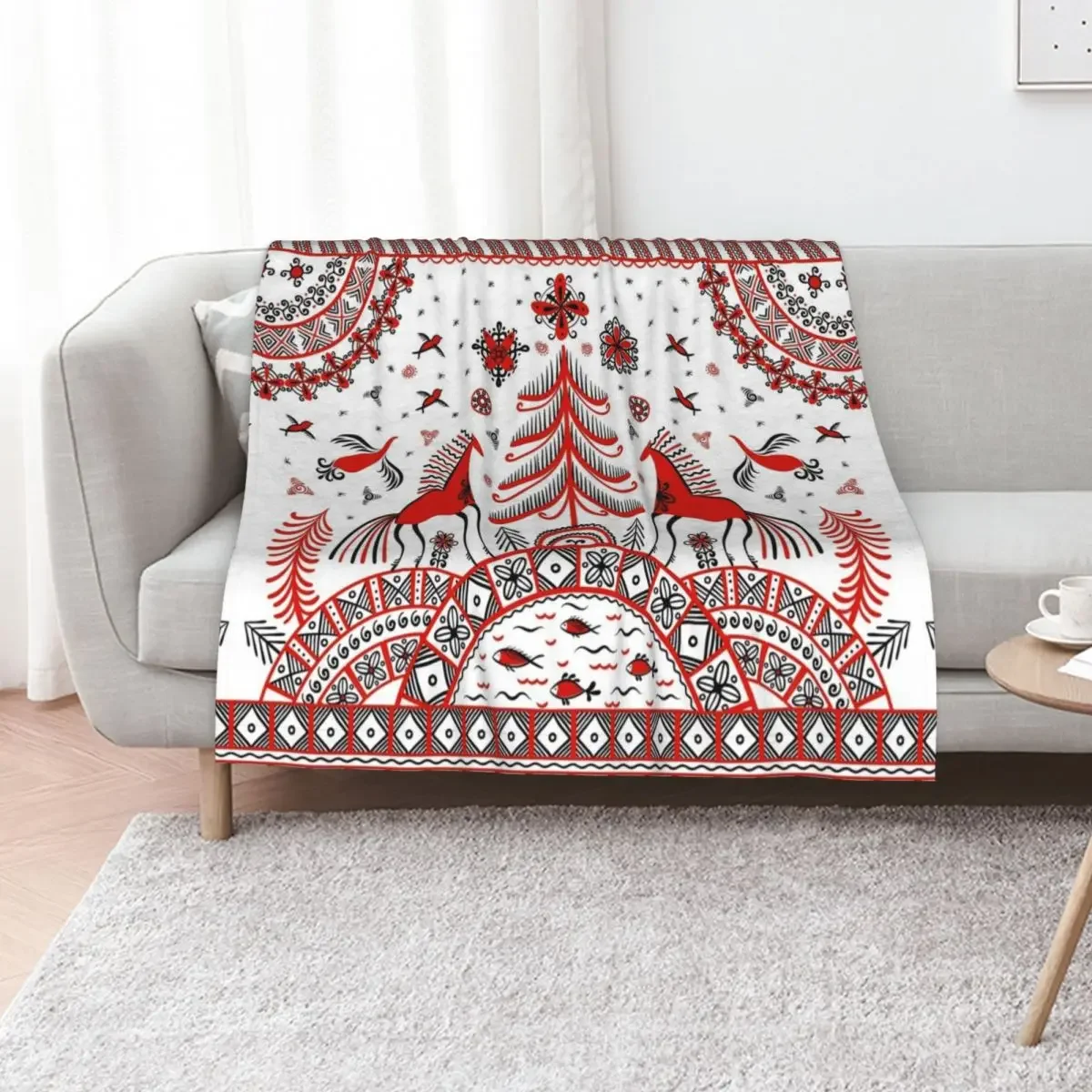 

Russian folklore ornament. Mezen painting. Throw Blanket Hairy Sofas Luxury Designer Luxury Brand Blankets