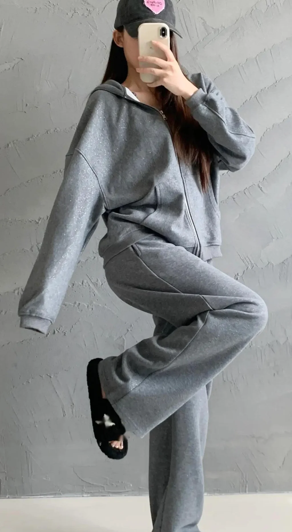 Kobiety 2024 Jesień Nowy Zamek błyskawiczny Długi rękaw Casual Bluza z kapturem + Wysoki stan Jednolity kolor Luźne spodnie z szerokimi nogawkami Sportowy dwuczęściowy zestaw Z0S4