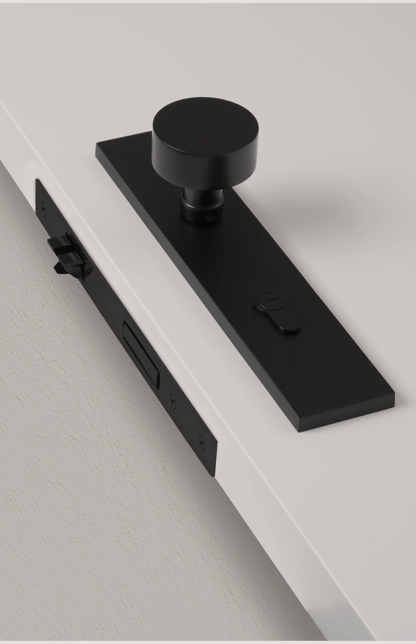 DOOROOM Messing-Türschloss-Set, schwarze integrierte Schlosspaneele, Innentürschloss, dekoratives Schloss, Durchgangsschloss, Türgriff – Detail 6