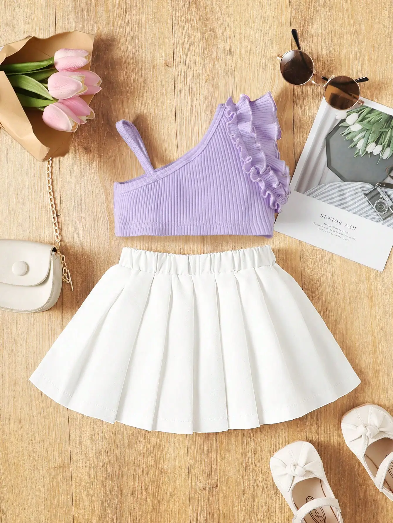 Summer baby fashion two-piece dress casual sleeveless set skirt pleated skirt