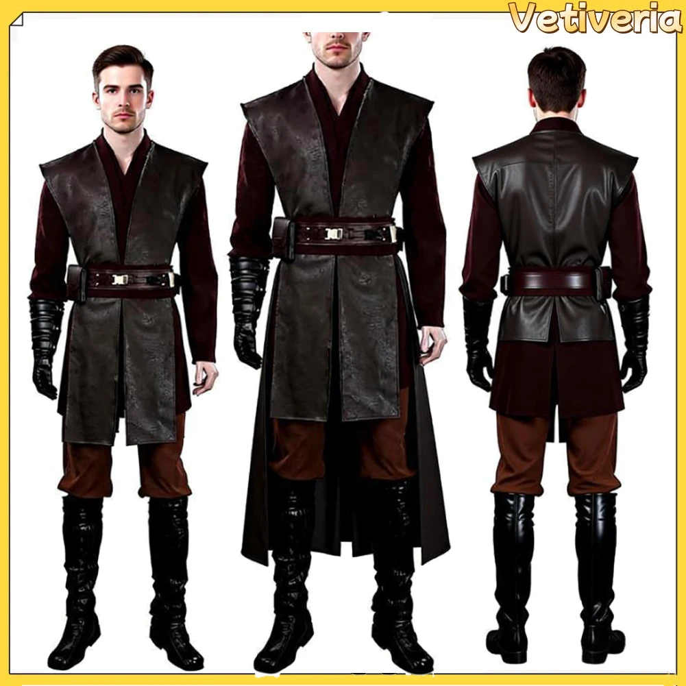 

Anakin Cosplay Costume Jedi Uniform Belt Halloween Fantasia Knight Clothes Movie Battle Robe Cloak Male Outfit Carnival Suit