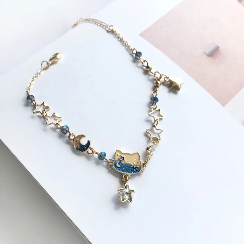 Children Fairy tale Cat Heart Bracelets Blue Sailor Moon Star Lucky Cat Bracelets for Child Kids Girls Women