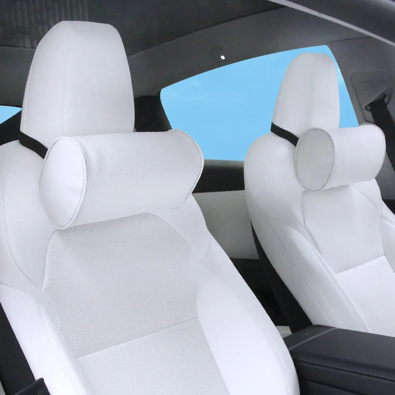 

Car Headrest Pillow for Driving - Luxury Leather 100% Memory Foam, Ergonomic Neck Support - Universal Fit Head Rest Travel Pillo