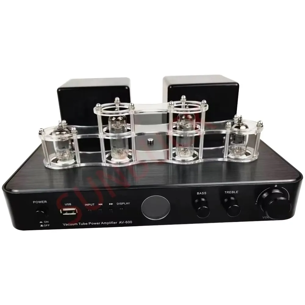 SUNBUCK AV600 Fiber Coaxial Bluetooth USB RCA Power Amplifier 2.1 80W Stereo 6K4 Vacuum Electron Tube Amplifier