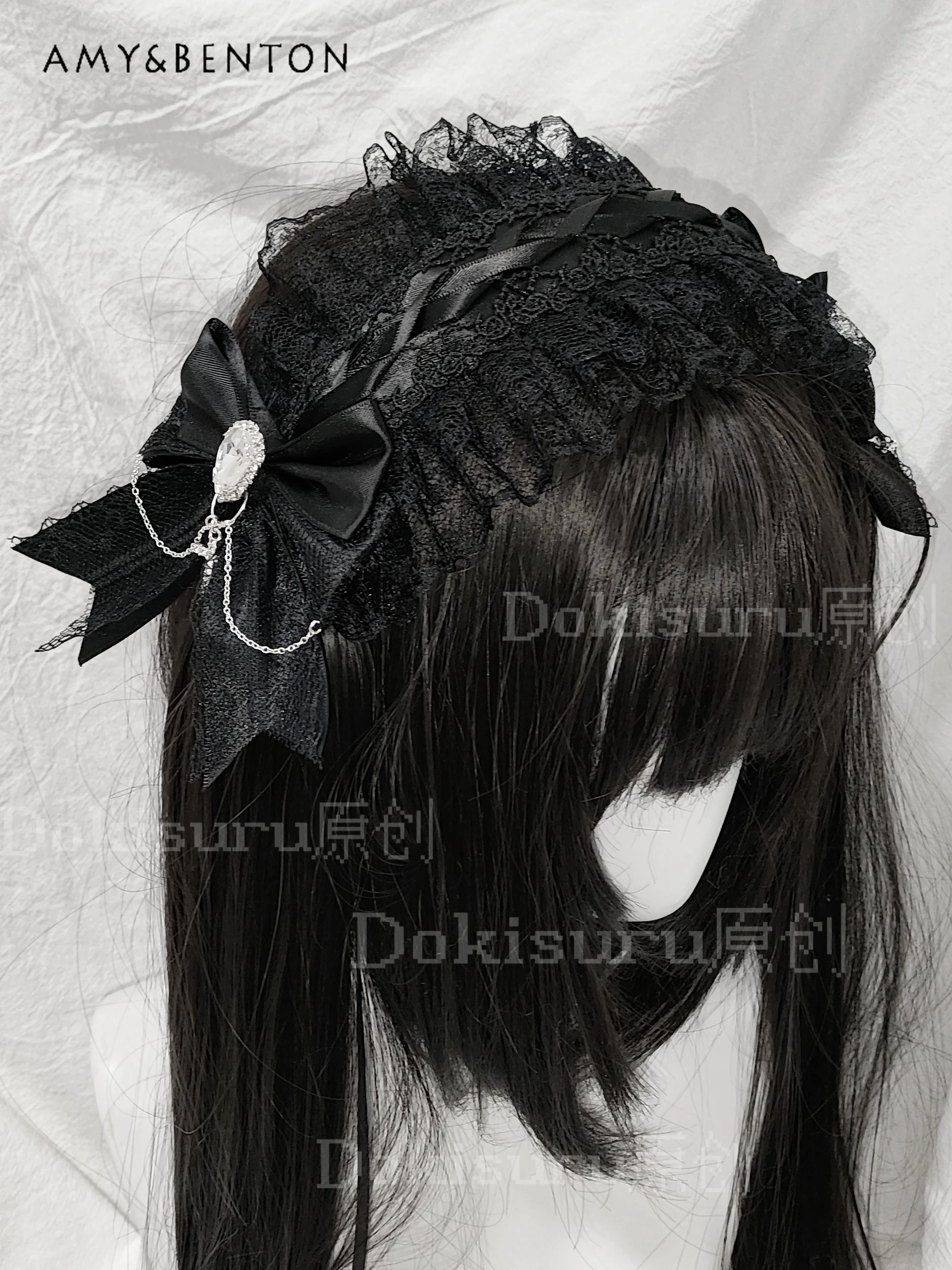 Mine Series Mass Production Love Rhinestone Bow Cross Lace Head Band Subculture Sweet Cool Black Headband Goth Hair Accessories