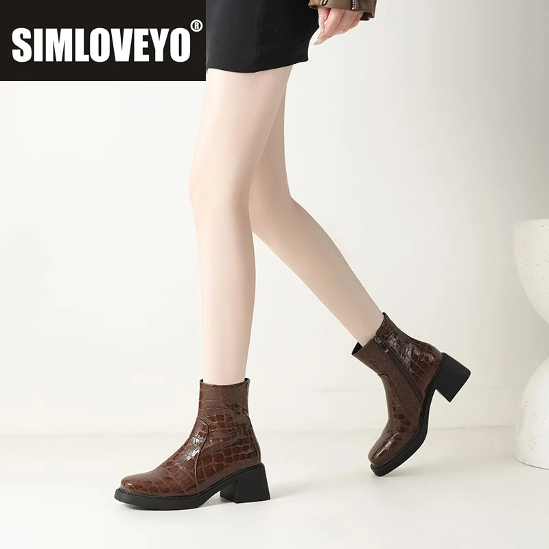 

SIMLOVEYO 2025 Роскошные женские ботильоны Cool Comfort Easywalk с квадратным носком на массивном каблуке 6 см на молнии размера плюс 42 43 Fashion Bota 33