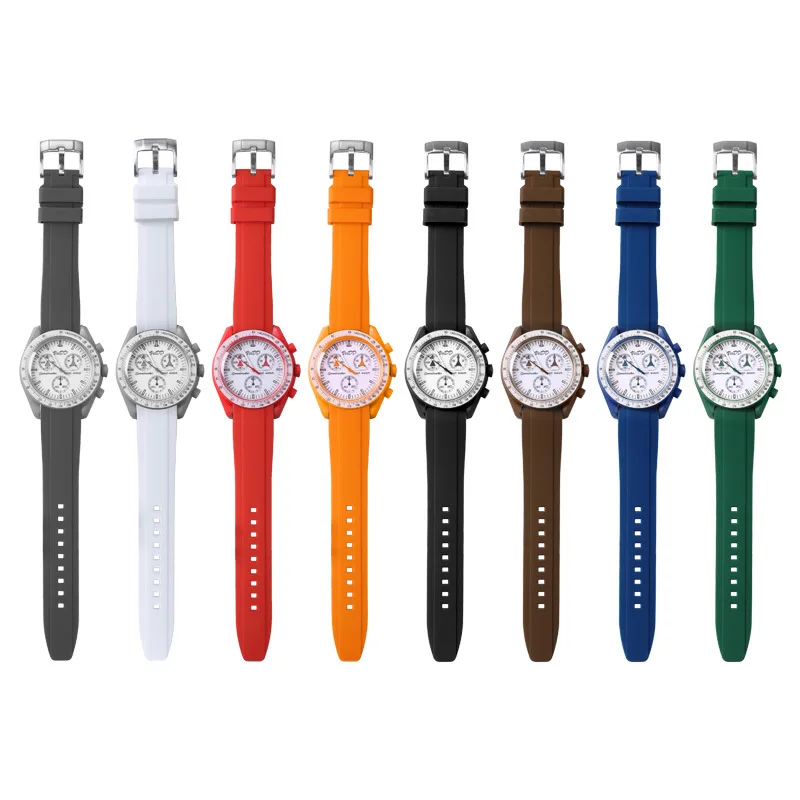 20mm Curved End Watch Strap For Omega × Swatch Moonswatch Silicone Rubber Relox Submariner 300 Watchband Universal 22mm Bracelet